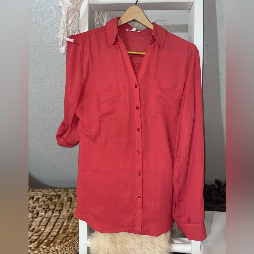 Maurices Button-Down Blouse – Rose Red – Size M